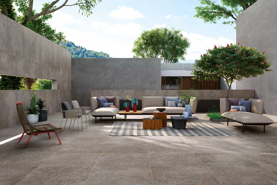 Ceramiche Refin collezione Pietra di Cembra proposta per l’indoor e per l’outdoor